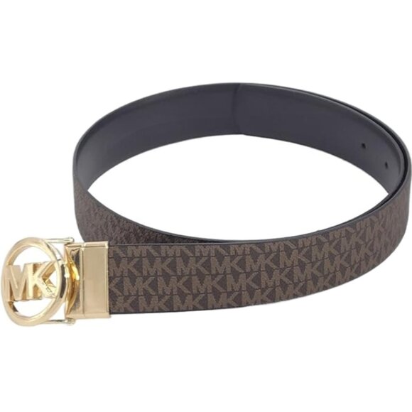 MICHAEL KORS 558385 BROWN MK/BLACK W/GOLD HARDWARE WOMENS REVERSIBLE BELT - Picture 2 of 3